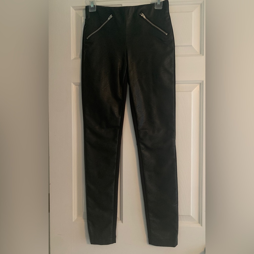ABS leggings faux leather front / black fabric back size XS